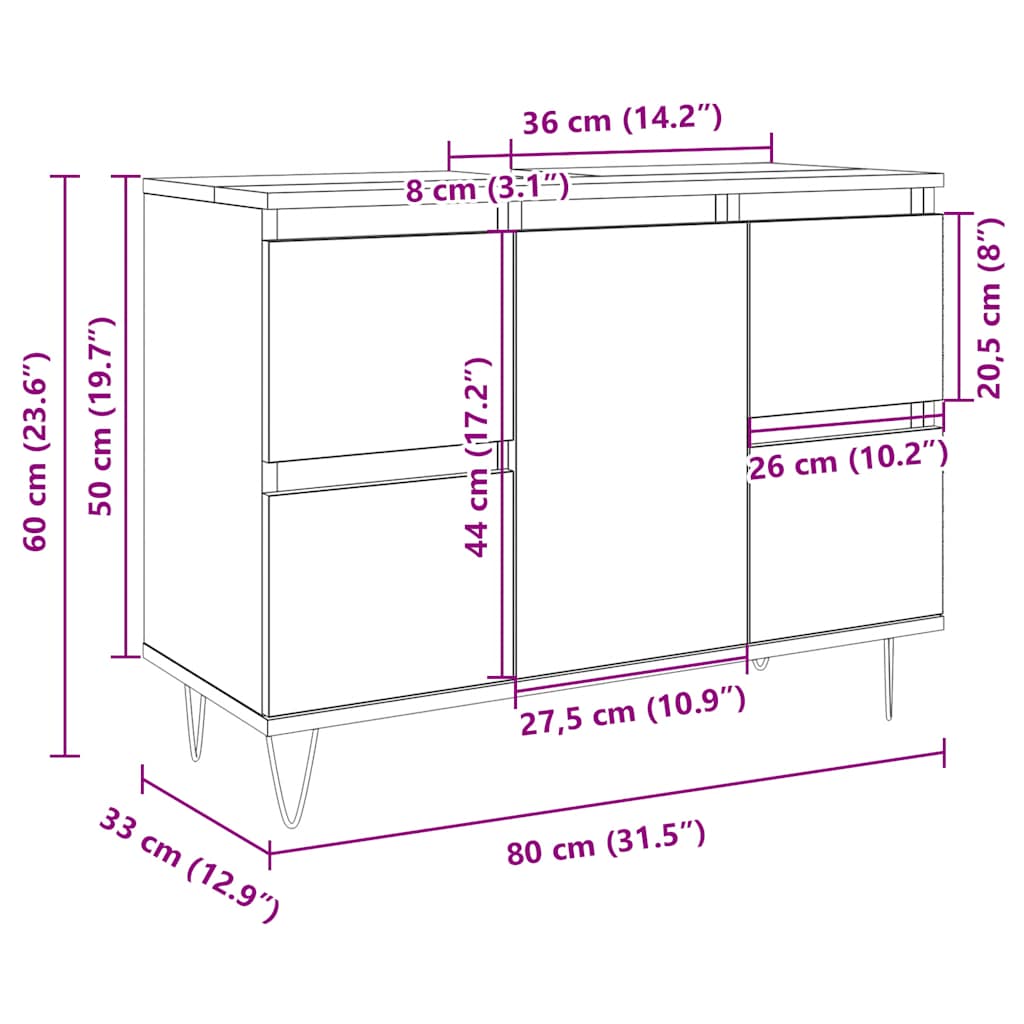 vidaXL Ντουλάπι Μπάνιου Sonoma Δρυς 80 x 33 x 60 εκ. από Επεξεργ. Ξύλο