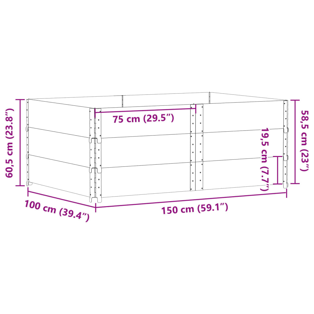 vidaXL Κολάρα Παλέτας 3 τεμ. Γκρι 150x100 εκ. από Μασίφ Ξύλο Πεύκου
