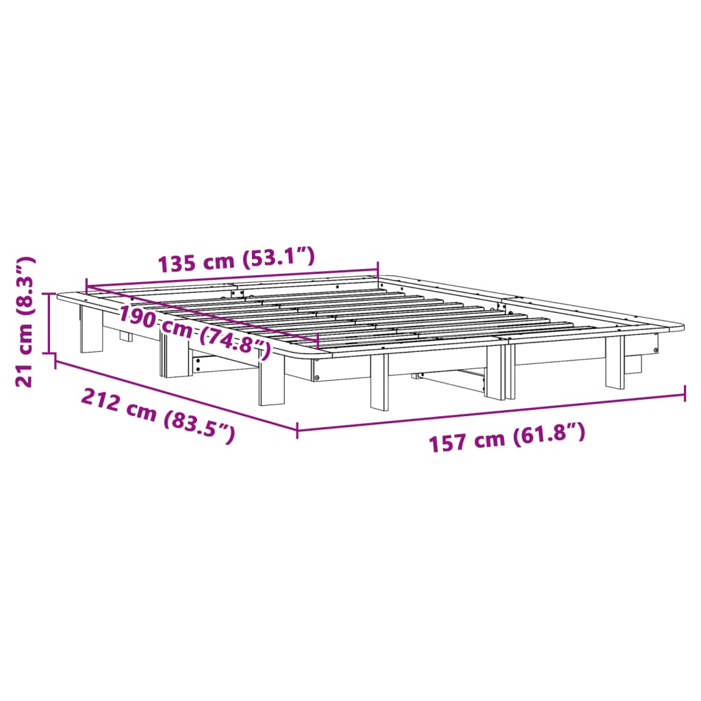 vidaXL Σκελετός Κρεβ. Χωρίς Στρώμα Καφέ Κεριού 135x190 εκ Μασίφ Πεύκο
