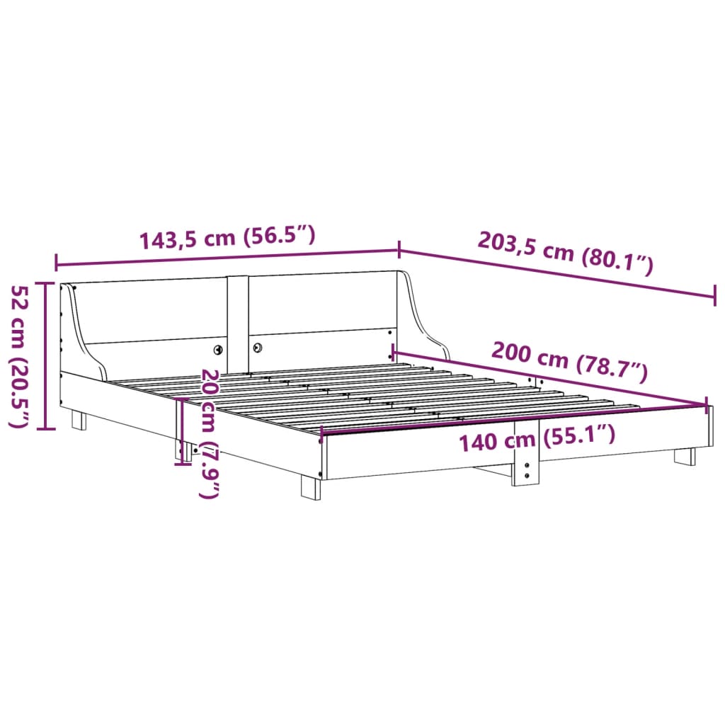 vidaXL Σκελετός Κρεβ. Χωρίς Στρώμα Λευκό 140x200 εκ Μασίφ Πεύκο