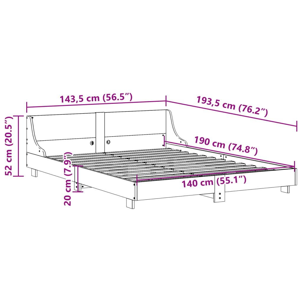 vidaXL Σκελετός Κρεβατιού Χωρίς Στρώμα 140x190 εκ Μασίφ Ξύλο Πεύκου