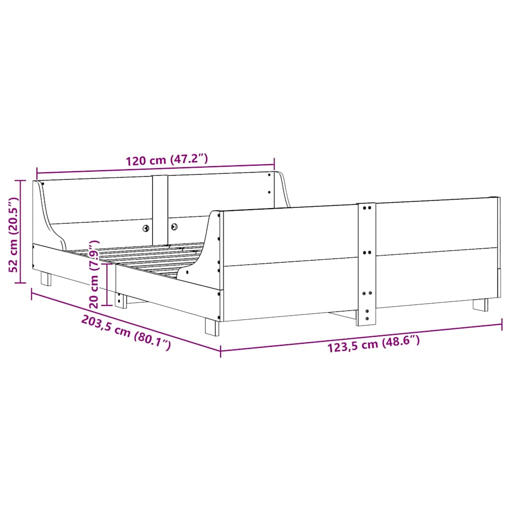 vidaXL Σκελετός Κρεβ. Χωρίς Στρώμα Καφέ Κεριού 120x200 εκ Μασίφ Πεύκο