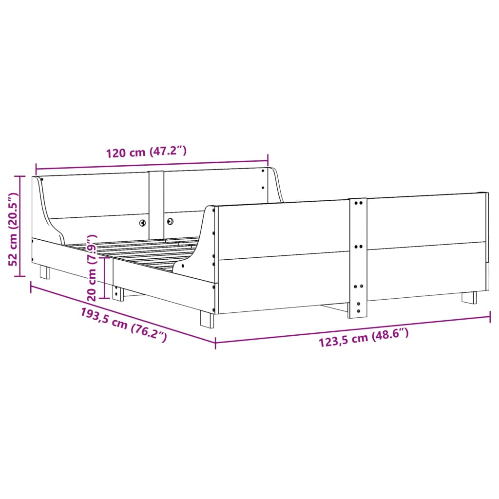 vidaXL Σκελετός Κρεβ. Χωρίς Στρώμα Λευκό 120x190 εκ Μασίφ Πεύκο
