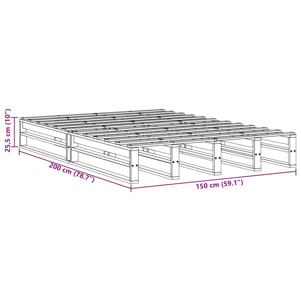 vidaXL Σκελετός Κρεβατιού Χωρίς Στρώμα 150x200 εκ Μασίφ Ξύλο Πεύκου