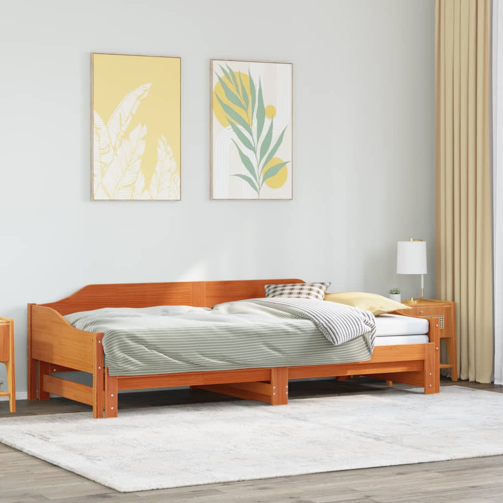 vidaXL Καναπές Κρεβάτι Συρόμενος ΚαφέΚεριού 90x200εκ.Μασίφ Ξύλο Πεύκου