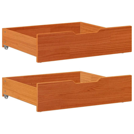 vidaXL Συρτάρια Κρεβατιού 2 τεμ 75x55x17 εκ. Καφέ Κεριού Μασίφ Πεύκο