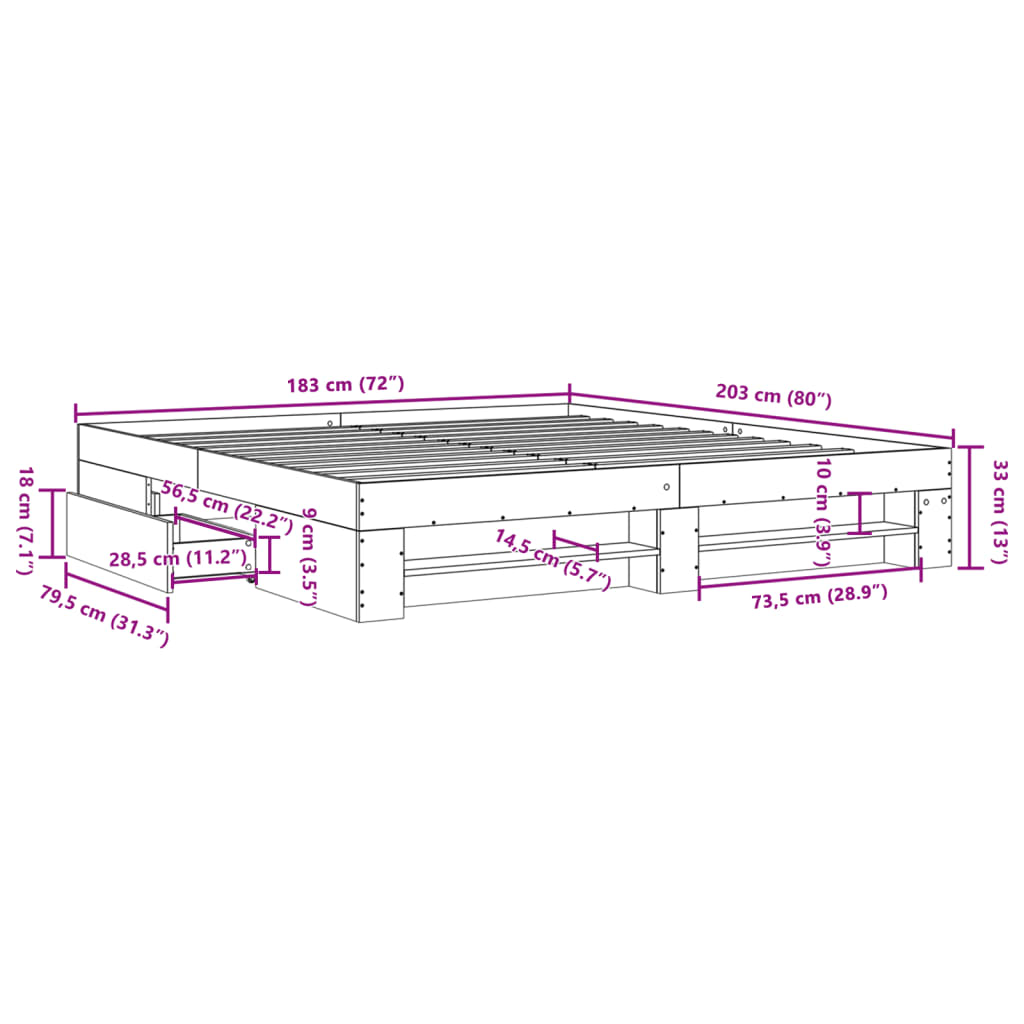vidaXL Πλαίσιο κρεβατιού χωρίς στρώμα 180x200 εκ. Επεξεργασμένο Ξύλο