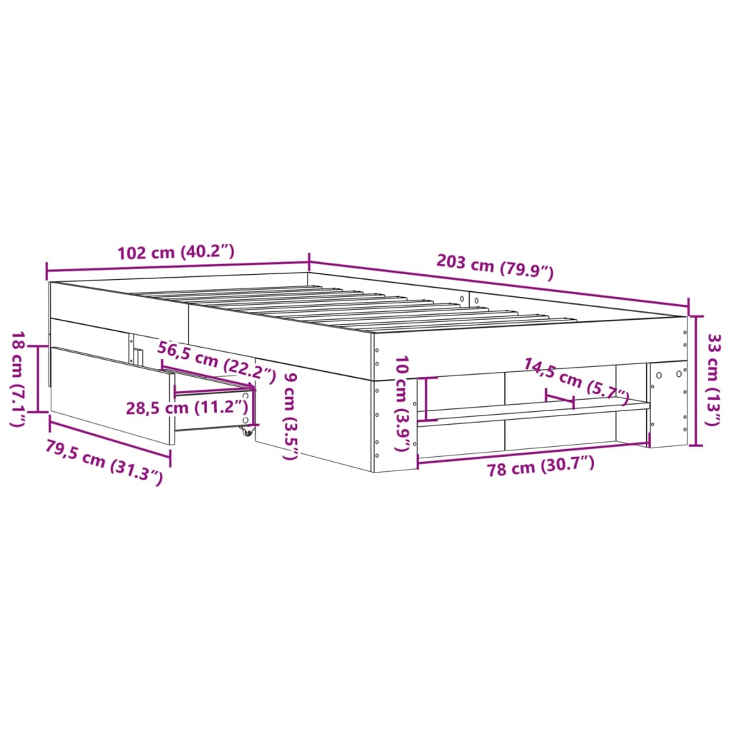 vidaXL Πλαίσιο Κρεβατιού Καφέ Δρυς 100x200 εκ. Επεξεργασμένο Ξύλο