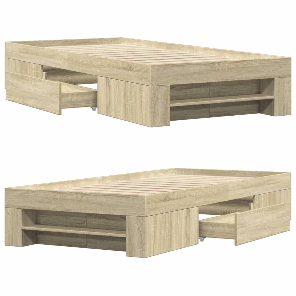 vidaXL Πλαίσιο Κρεβ. Χωρ. Στρώμα Sonoma Δρυς 90x200 εκ. Επεξ. Ξύλο
