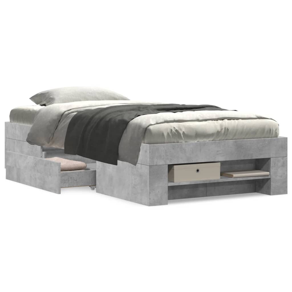 vidaXL Πλαίσιο Κρεβατιού Γκρι Σκυροδέματος 90x200 εκ. Επεξεργ. Ξύλο