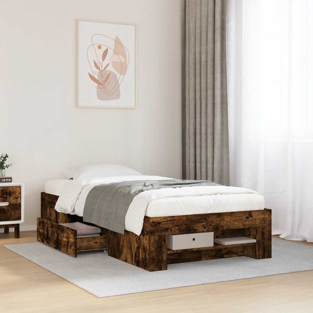 vidaXL Πλαίσιο Κρεβ. Χωρ. Στρώμα Καπνιστή Δρυς 90 x 190 εκ. Επεξ. Ξύλο
