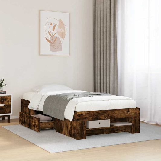 vidaXL Πλαίσιο Κρεβ. Χωρ. Στρώμα Καπνιστή Δρυς 90 x 190 εκ. Επεξ. Ξύλο