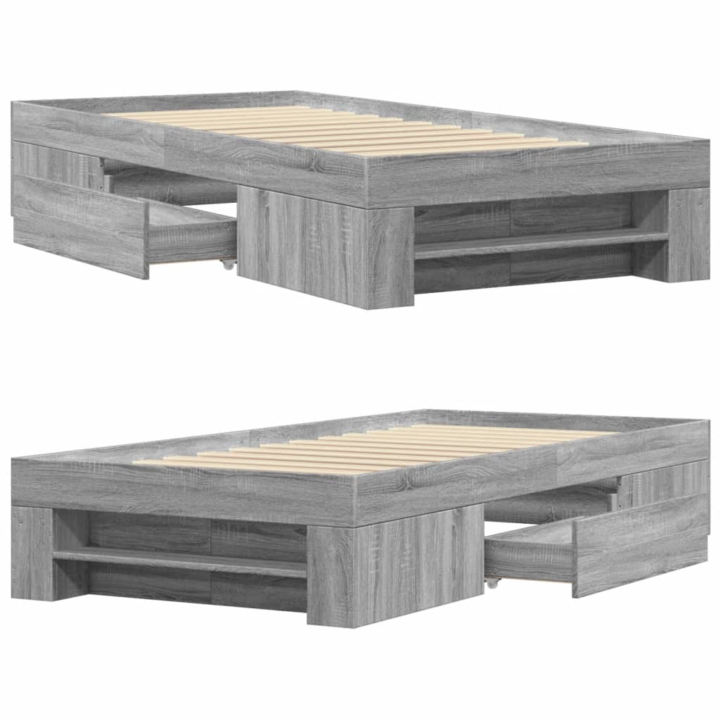 vidaXL Πλαίσιο Κρεβατιού Γκρι Sonoma 90 x 190 εκ. Επεξεργασμένο Ξύλο