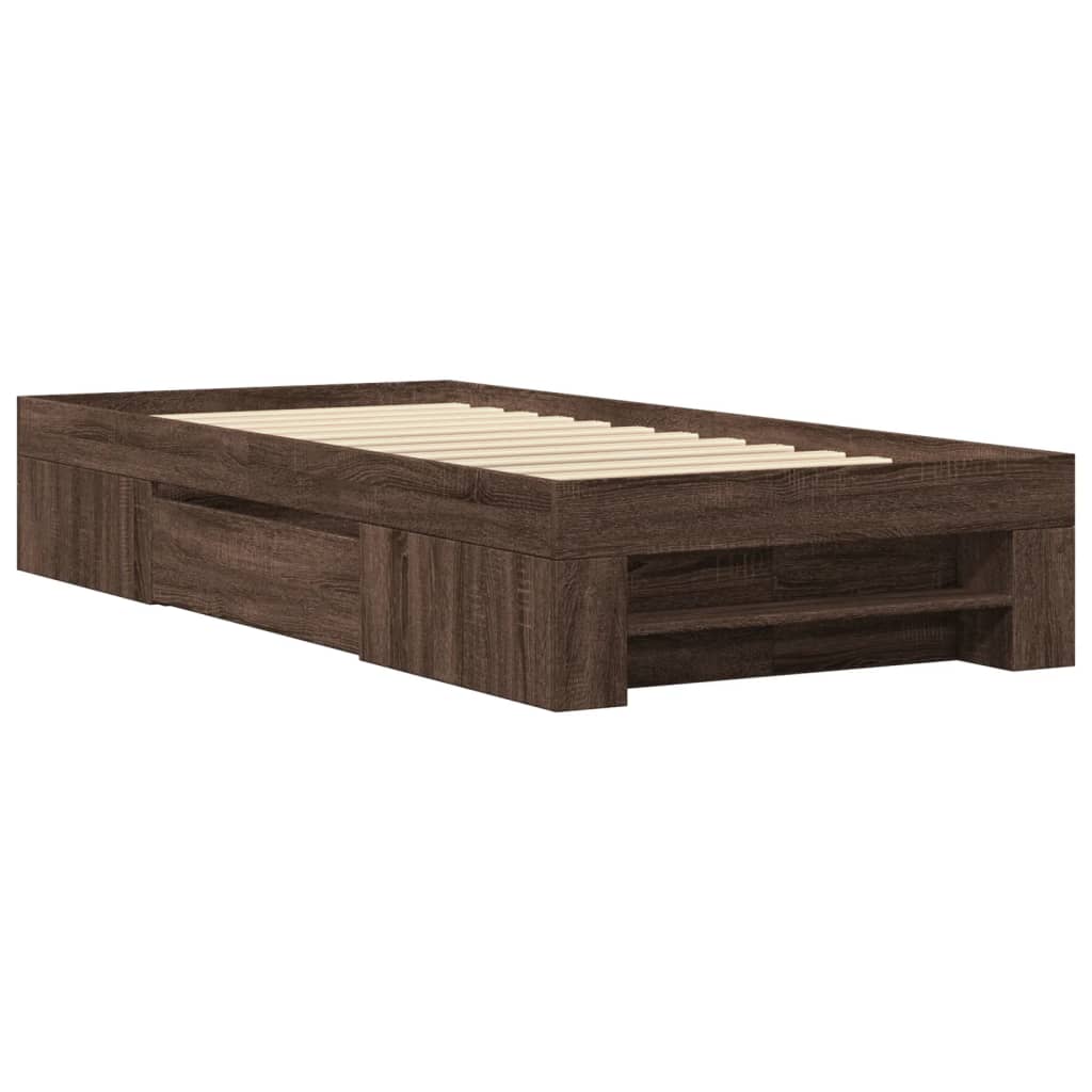 vidaXL Πλαίσιο Κρεβατιού Χωρ. Στρώμα Καφέ Δρυς 75x190εκ Επεξ. Ξύλο