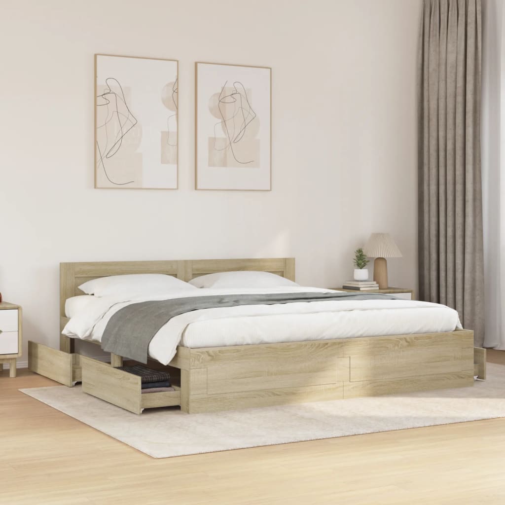 vidaXL Πλαίσιο Κρεβατιού με Κεφαλάρι Sonoma Δρυς 200x200εκ. Επεξ. Ξύλο