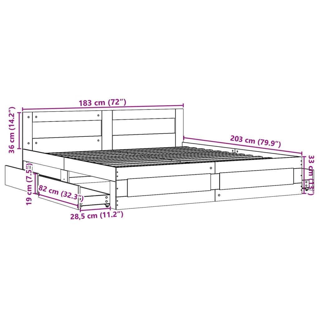 vidaXL Πλαίσιο Κρεβατιού με Κεφαλάρι Sonoma Δρυς 180x200εκ. Επεξ. Ξύλο