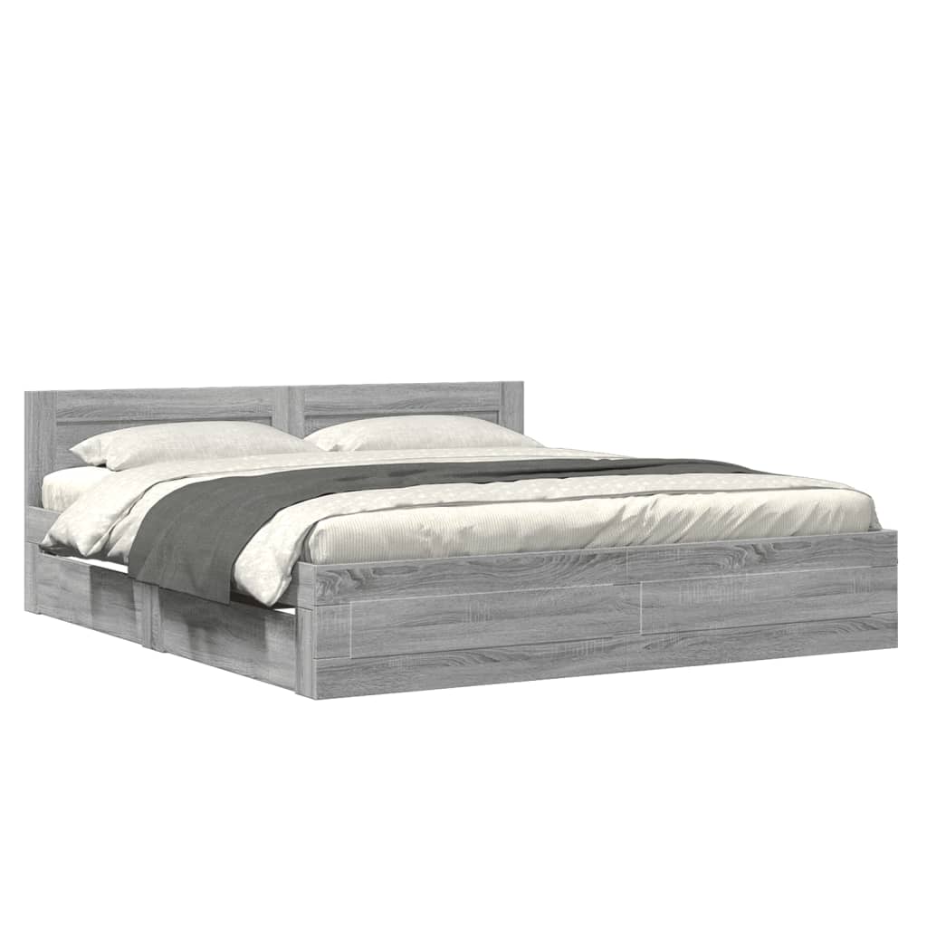 vidaXL Πλαίσιο Κρεβατιού με Κεφαλάρι Γκρι Sonoma 180x200εκ. Επεξ. Ξύλο