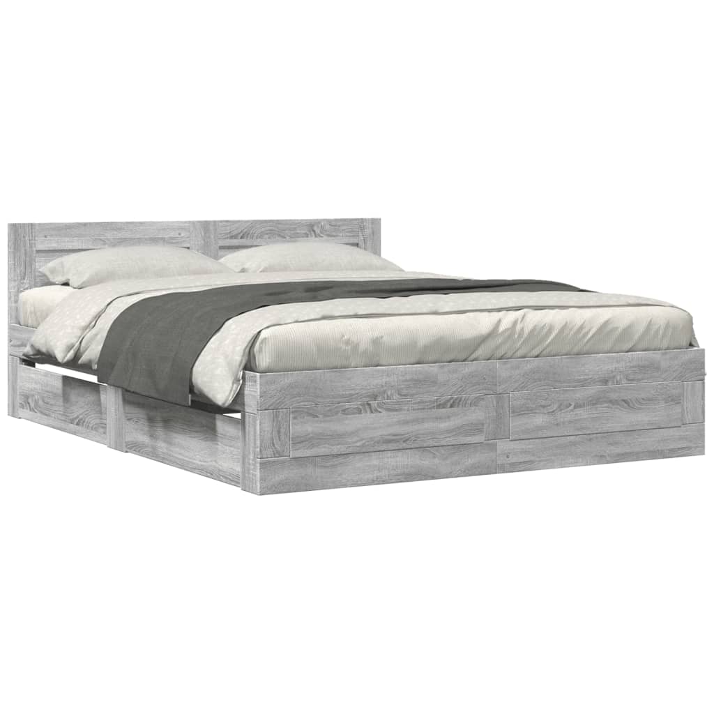 vidaXL Πλαίσιο Κρεβατιού με Κεφαλάρι Γκρι Sonoma 160x200εκ. Επεξ. Ξύλο