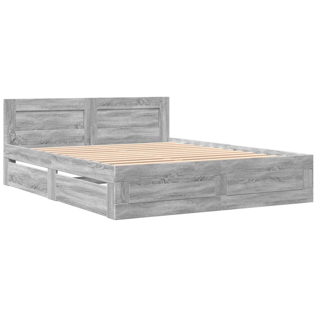 vidaXL Πλαίσιο Κρεβατιού με Κεφαλάρι Γκρι Sonoma 160x200εκ. Επεξ. Ξύλο