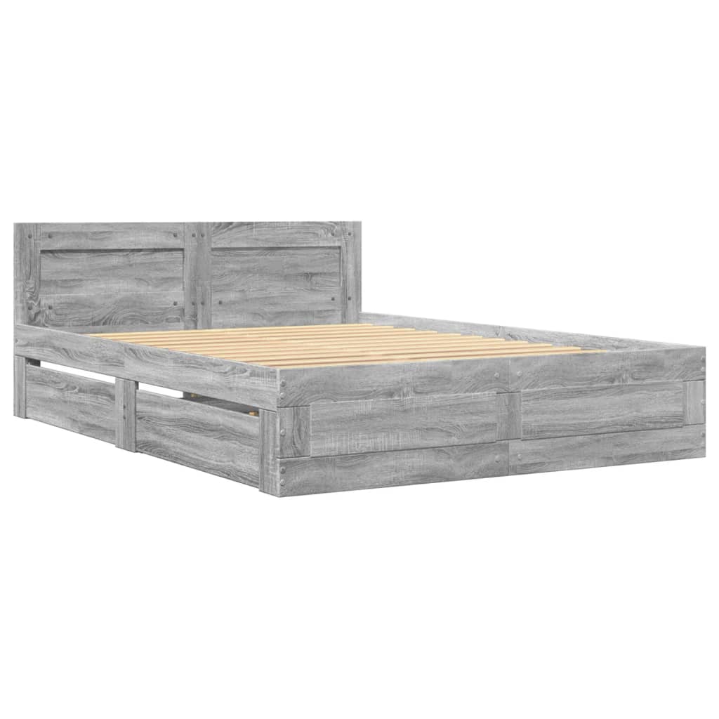 vidaXL Πλαίσιο Κρεβατιού με Κεφαλάρι Γκρι Sonoma 140x200εκ. Επεξ. Ξύλο