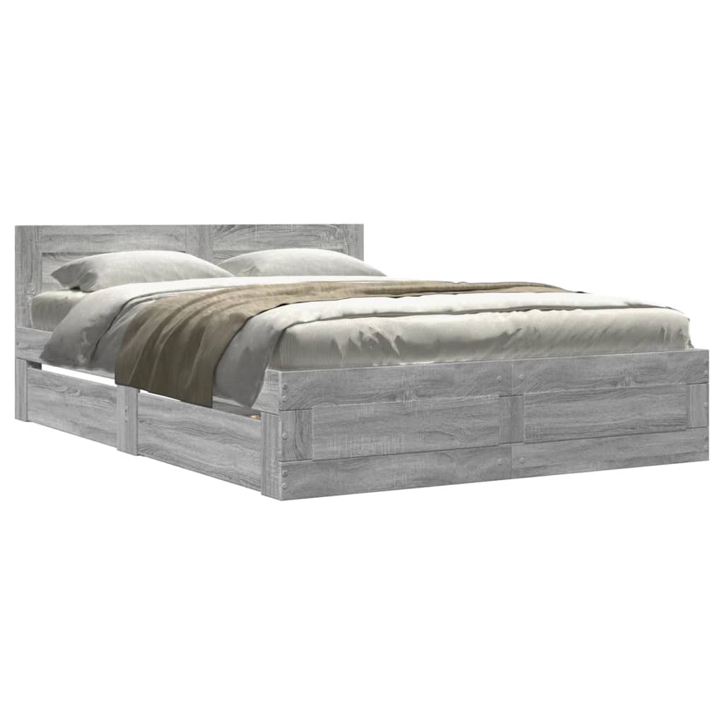 vidaXL Πλαίσιο Κρεβατιού με Κεφαλάρι Γκρι Sonoma 120x200εκ. Επεξ. Ξύλο