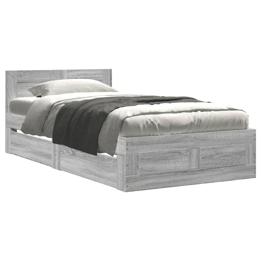 vidaXL Πλαίσιο Κρεβατιού με Κεφαλάρι Γκρι Sonoma 90x200 εκ. Επεξ. Ξύλο