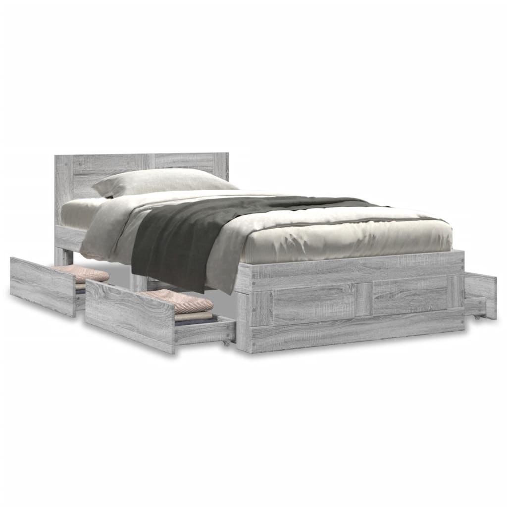 vidaXL Πλαίσιο Κρεβατιού με Κεφαλάρι Γκρι Sonoma 90x200 εκ. Επεξ. Ξύλο