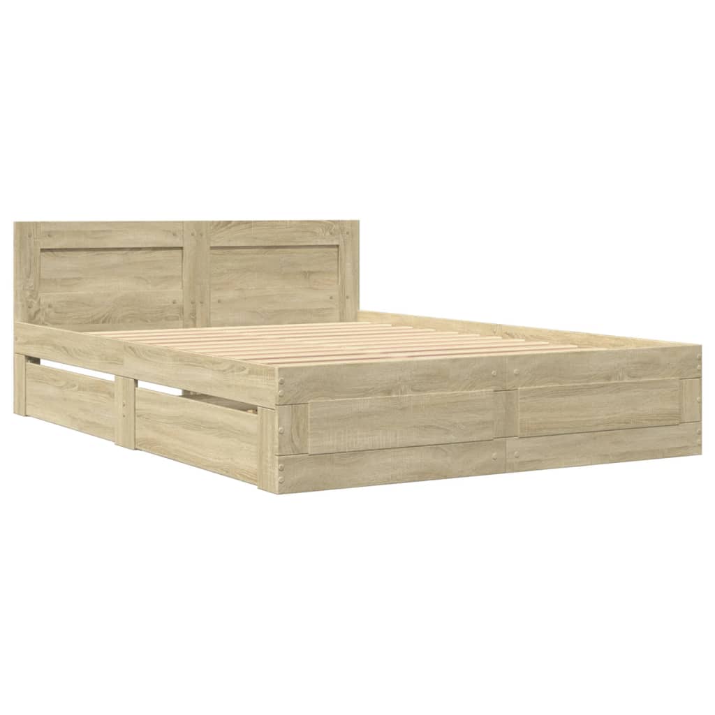 vidaXL Πλαίσιο Κρεβατιού με Κεφαλάρι Sonoma Δρυς 135x190εκ. Επεξ. Ξύλο