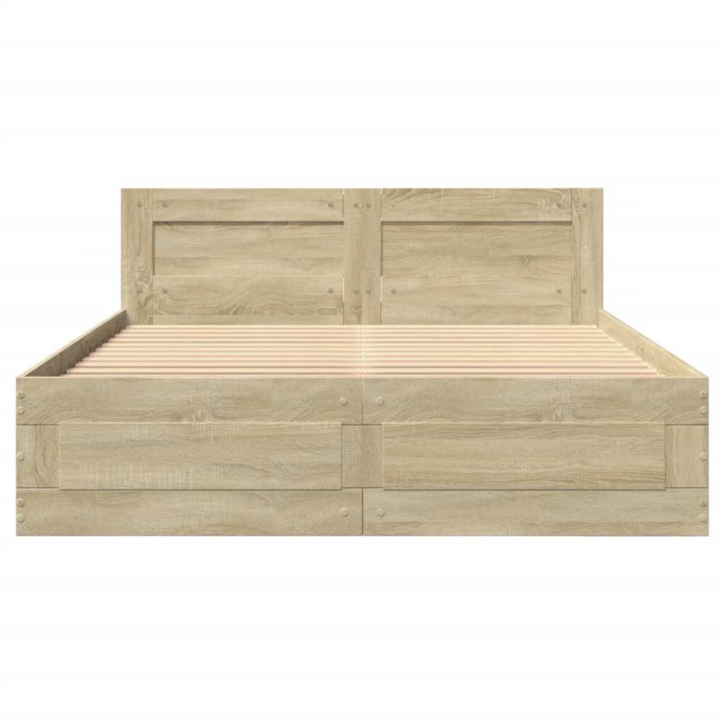 vidaXL Πλαίσιο Κρεβατιού με Κεφαλάρι Sonoma Δρυς 135x190εκ. Επεξ. Ξύλο
