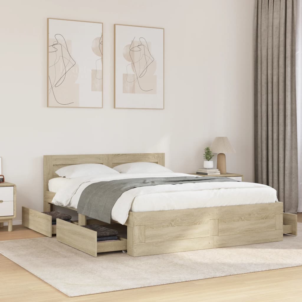 vidaXL Πλαίσιο Κρεβατιού με Κεφαλάρι Sonoma Δρυς 135x190εκ. Επεξ. Ξύλο