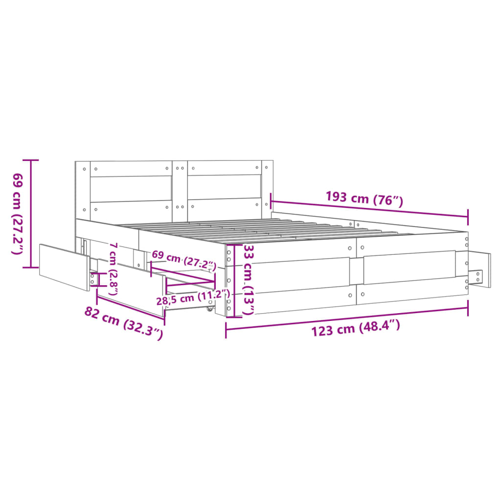 vidaXL Πλαίσιο Κρεβατιού με κεφαλάριου Μαύρο 120x190 εκ Επεξεργ. Ξύλο