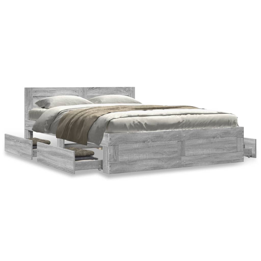 vidaXL Πλαίσιο Κρεβατιού με Κεφαλάρι Γκρι sonoma 120x190εκ. Επεξ. Ξύλο