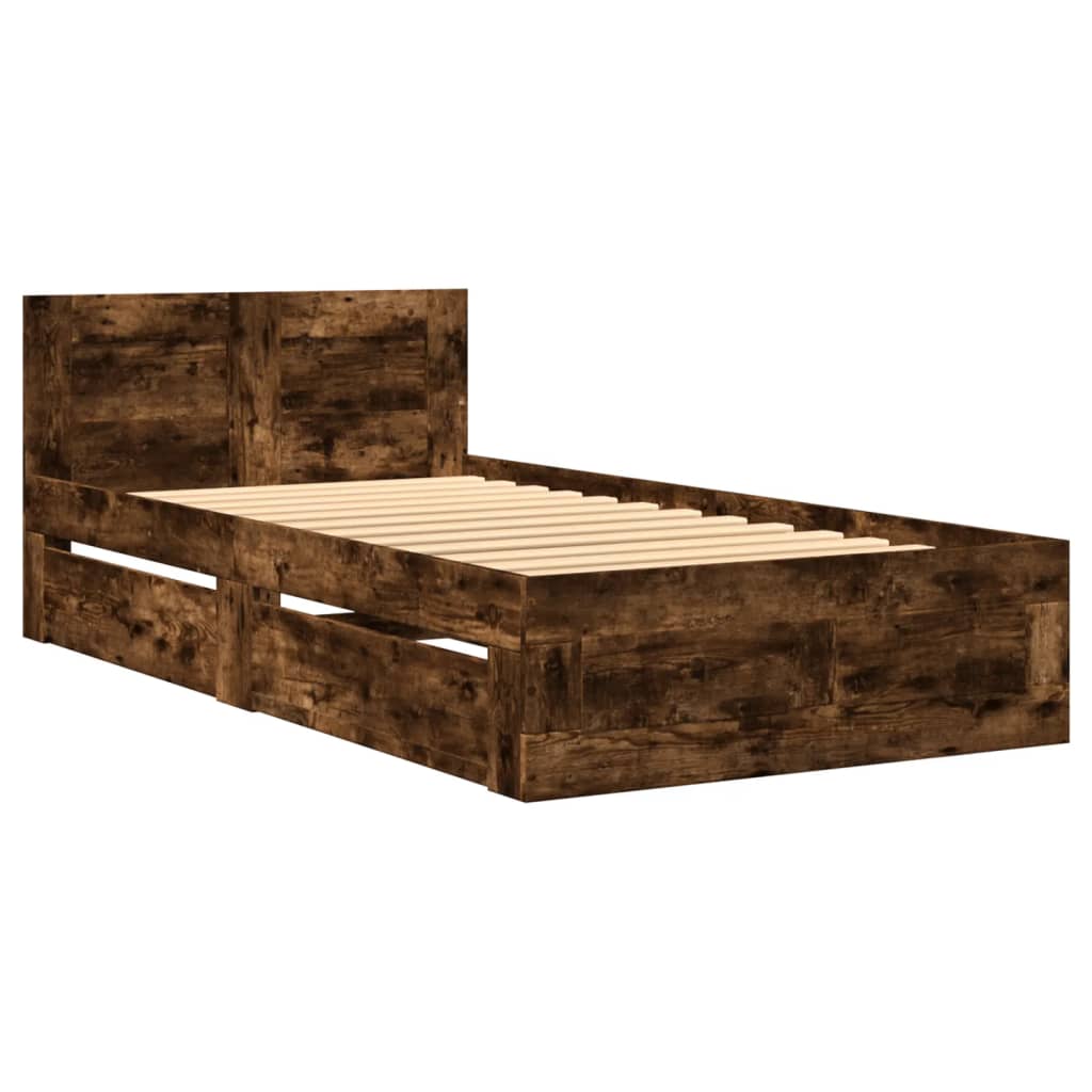 vidaXL Πλαίσιο Κρεβατιού με Κεφαλάρι Καπνιστή Δρυς 75x190 εκ.