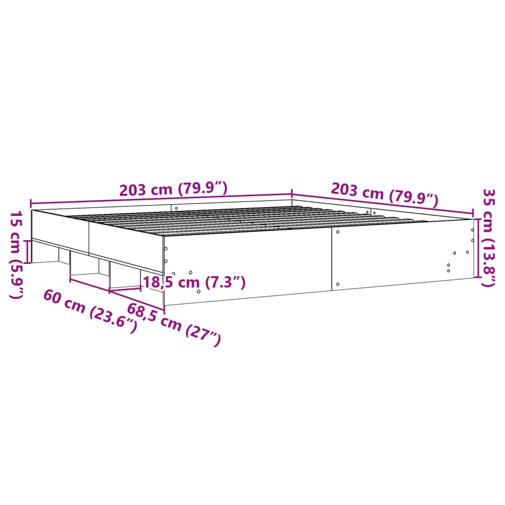vidaXL Πλαίσιο Κρεβατιού Μαύρο 200x200 εκ. Επεξεργ. Ξύλο