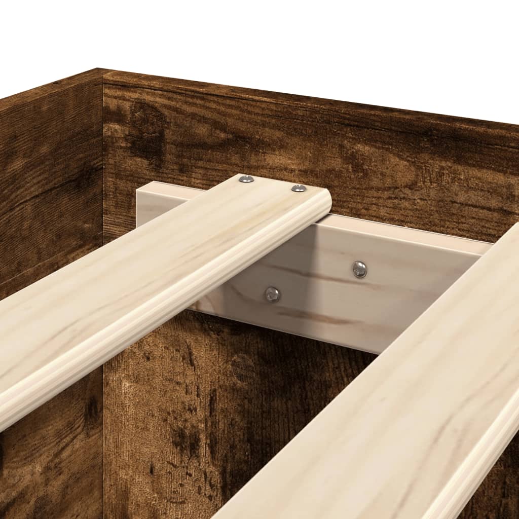 vidaXL Πλαίσιο Κρεβ. Χωρ. Στρώμα Καπνιστή Δρυς 90x200 εκ. Επεξ. Ξύλο