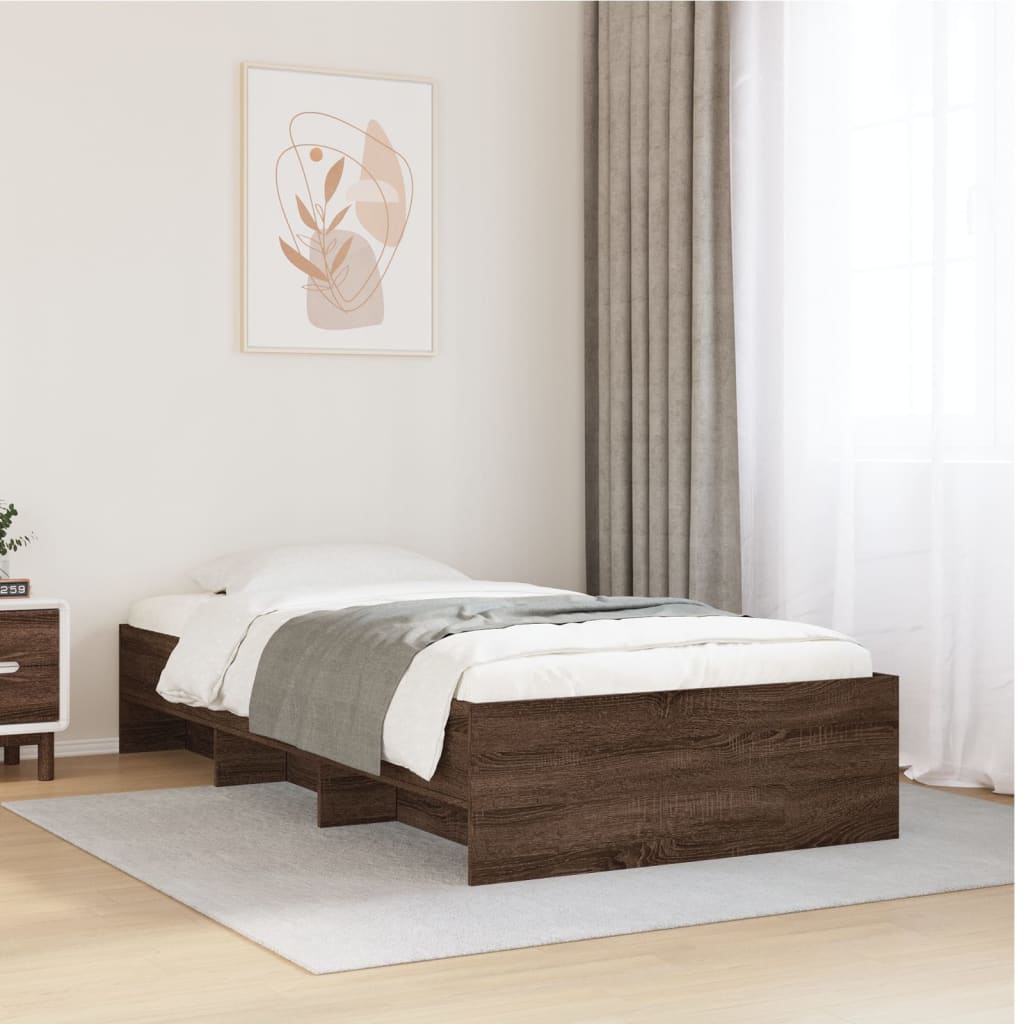 vidaXL Πλαίσιο Κρεβ. Χωρ. Στρώμα Καφέ Δρυς 90 x 190 εκ. Επεξ. Ξύλο