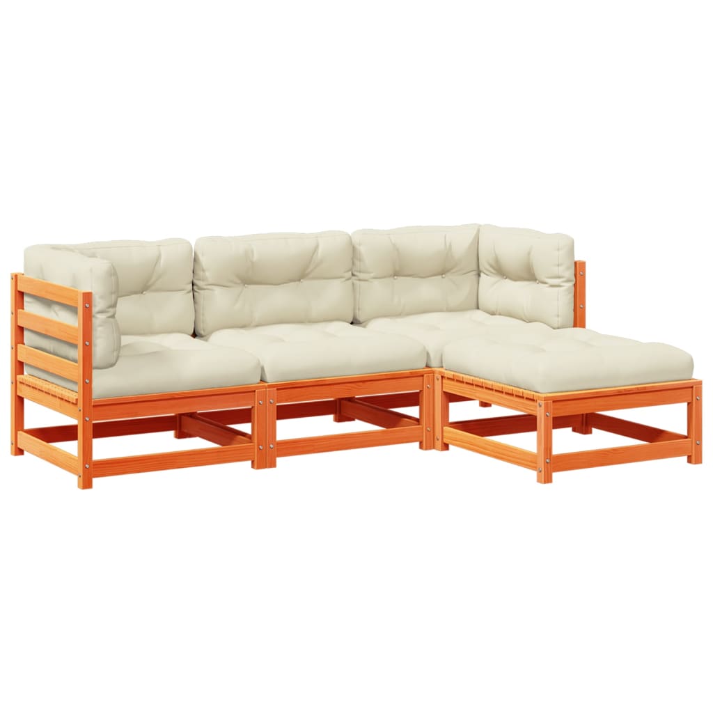 vidaXL Καναπές Κήπου Σετ 4 τεμ. Καφέ Μασίφ Ξύλο Πεύκου με Μαξιλάρια