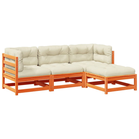 vidaXL Καναπές Κήπου Σετ 4 τεμ. Καφέ Μασίφ Ξύλο Πεύκου με Μαξιλάρια