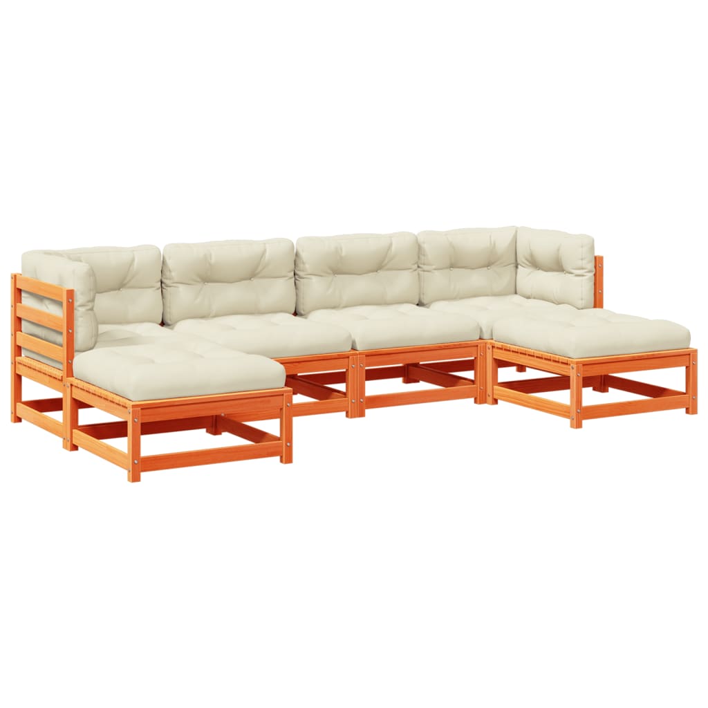 vidaXL Καναπές Κήπου Σετ 6 τεμ. Καφέ Μασίφ Ξύλο Πεύκου με Μαξιλάρια