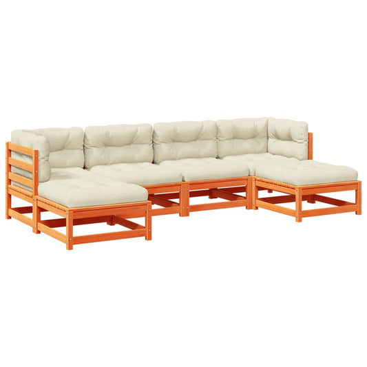 vidaXL Καναπές Κήπου Σετ 6 τεμ. Καφέ Μασίφ Ξύλο Πεύκου με Μαξιλάρια
