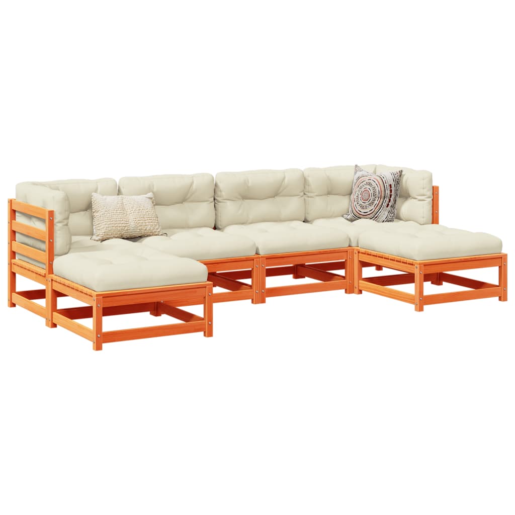 vidaXL Καναπές Κήπου Σετ 6 τεμ. Καφέ Μασίφ Ξύλο Πεύκου με Μαξιλάρια