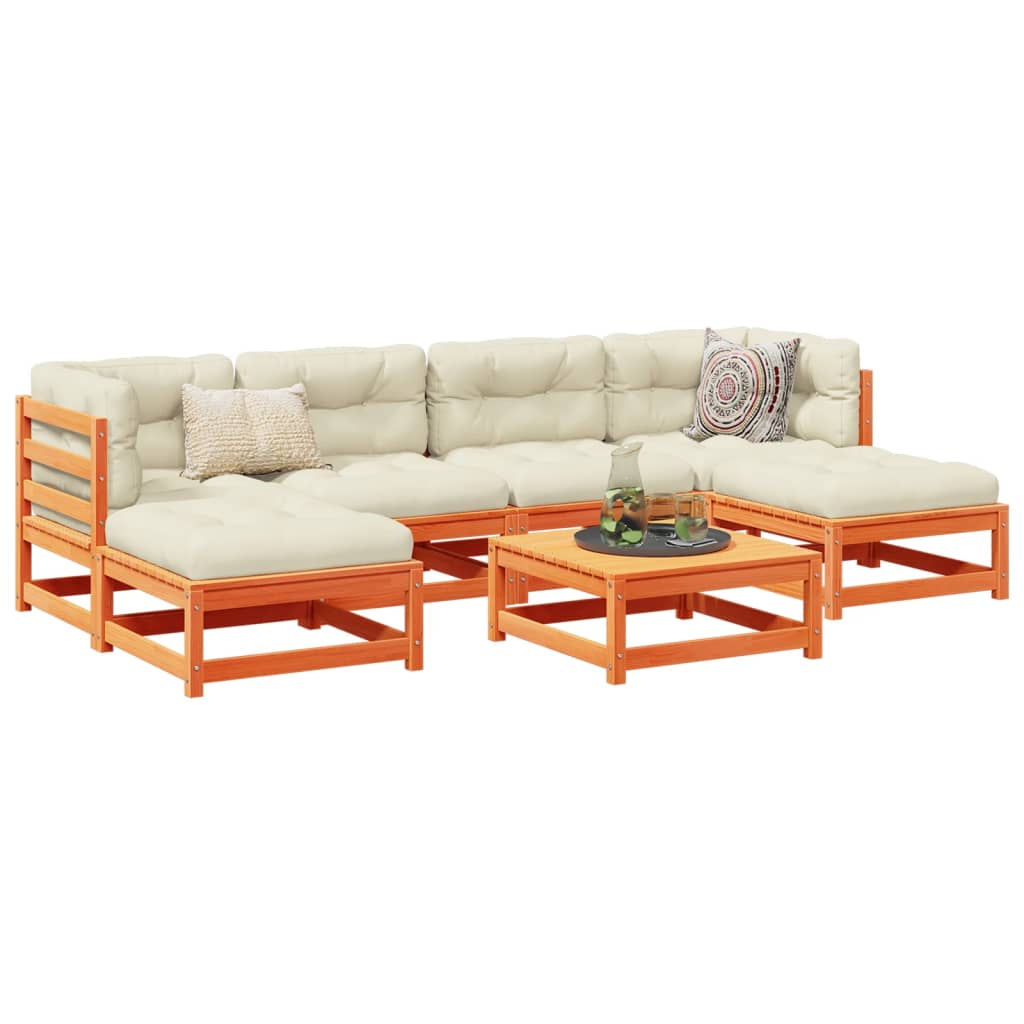 vidaXL Καναπές Κήπου Σετ 7 τεμ. Καφέ Μασίφ Ξύλο Πεύκου με Μαξιλάρια