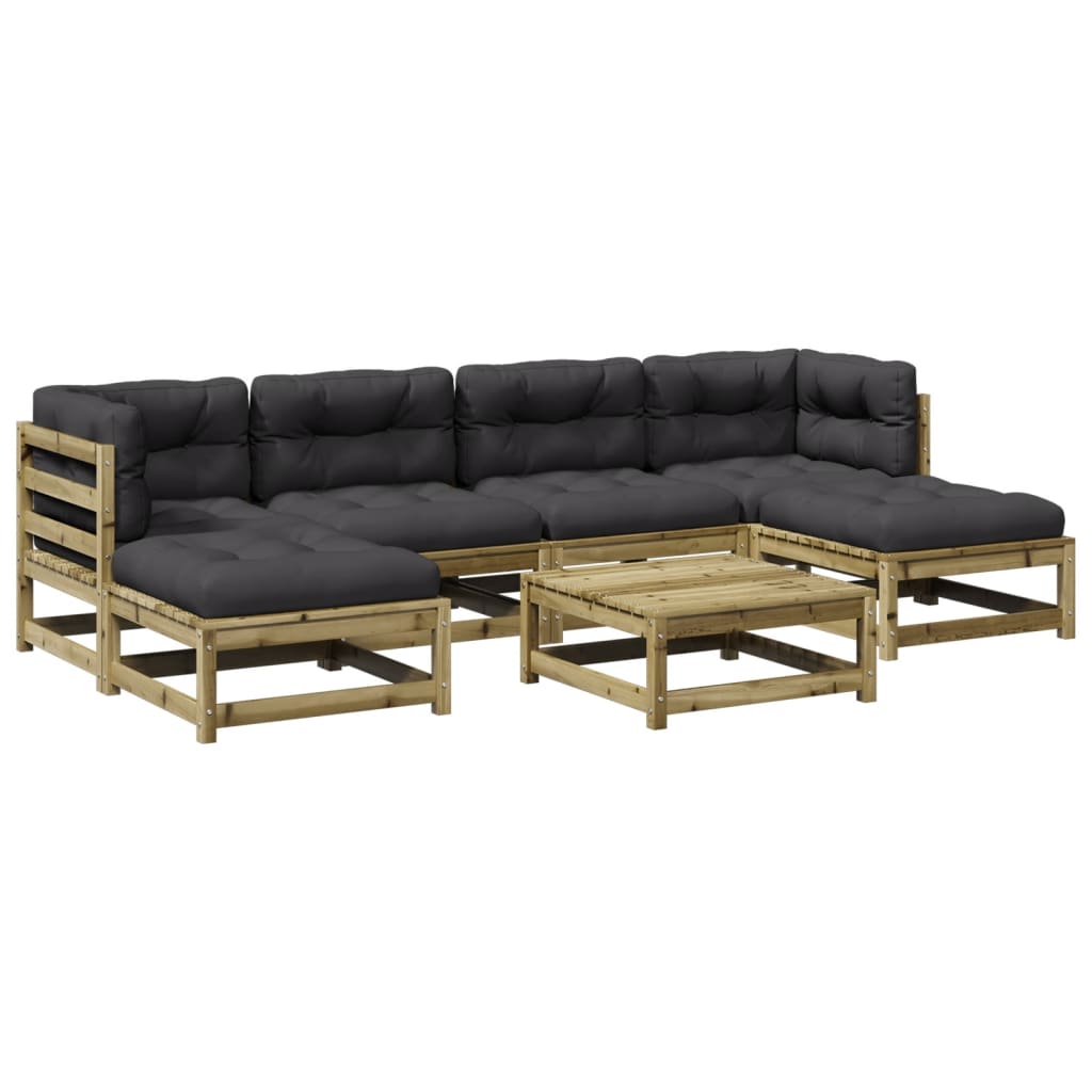 vidaXL Καναπές Κήπου Σετ 7 τεμ Εμποτισμένο Ξύλο Πεύκου με Μαξιλάρια