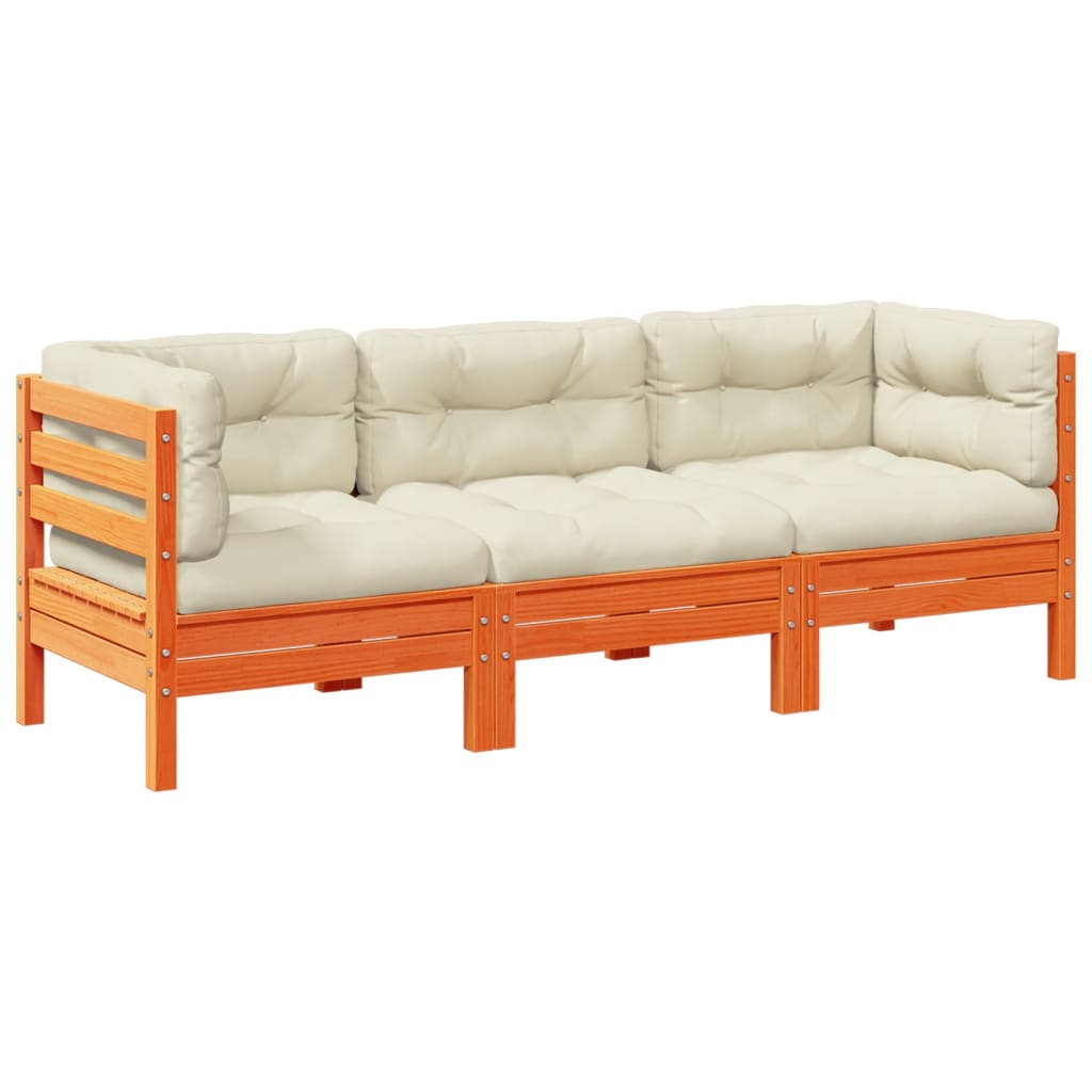 vidaXL Καναπές Κήπου Σετ 5 τεμ. Καφέ Μασίφ Ξύλο Πεύκου με Μαξιλάρια