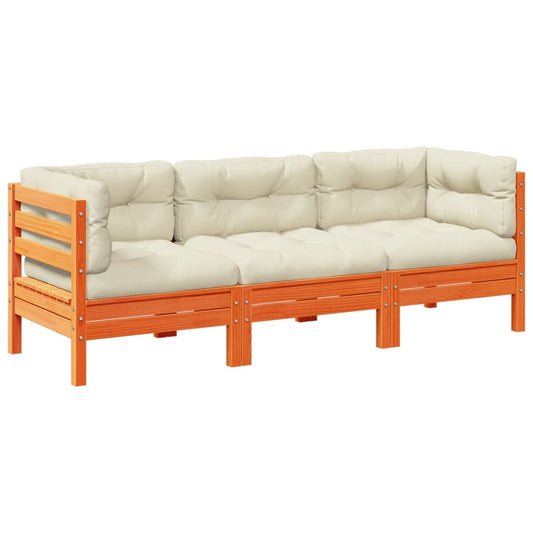 vidaXL Καναπές Κήπου Σετ 5 τεμ. Καφέ Μασίφ Ξύλο Πεύκου με Μαξιλάρια