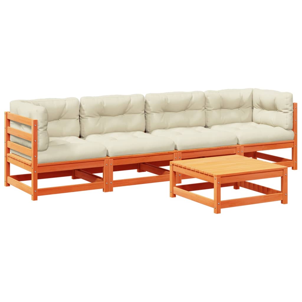 vidaXL Σαλόνι Κήπου Σετ 5 Τεμαχίων Καφέ Μασίφ Ξύλο Πεύκου με Μαξιλάρια