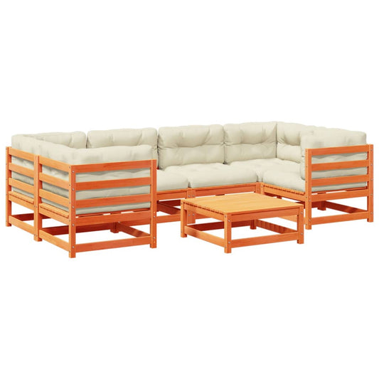 vidaXL Καναπές Κήπου Σετ 7 τεμ. Καφέ Μασίφ Ξύλο Πεύκου με Μαξιλάρια