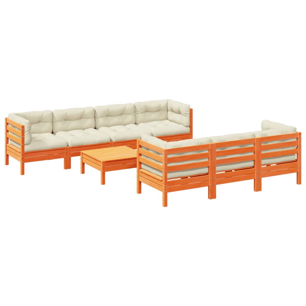 vidaXL Καναπές Κήπου Σετ 8 τεμ. Καφέ Μασίφ Ξύλο Πεύκου με Μαξιλάρια