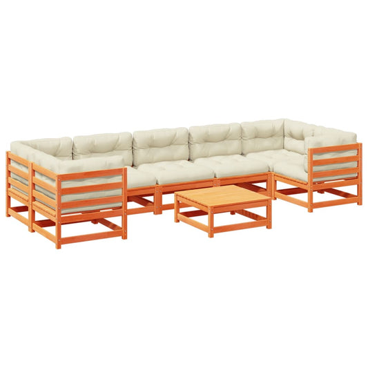 vidaXL Καναπές Κήπου Σετ 8 τεμ. Καφέ Μασίφ Ξύλο Πεύκου με Μαξιλάρια