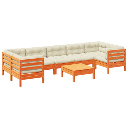 vidaXL Καναπές Κήπου Σετ 8 τεμ. Καφέ Μασίφ Ξύλο Πεύκου με Μαξιλάρια
